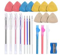 CampTek Tailors Chalk & Fabric Markers for Quilting - 10PCS Tailor's Chalk, 4PCS Heat Erasable Pens with 4 Refills, 3 PCS Sewing Fabric Pencils