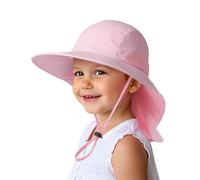 Camptrace Toddler Kids Sun Hats with Neck Flap UPF 50+ UV Protection Wide Rigid Brim Boys Girls Beach Swim Sunhat, 02-pink, 5-10 Years