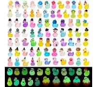 Camptrip 100 Pieces Luminous Mini Resin Ducks Tiny Duck Figurines Hide with Glow in the Dark Hats for DIY Fairy Garden Dollhouse Cake Decoration (27 Styles)