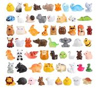 Camptrip Pack of 60 Mini Resin Animal Figures, Tiny Small Animal Figures, Multicoloured Resin Animals Ornaments, Ducks, Chicken, Dinosaur Toy for Miniature Landscape Gardens, Bonsai, Fish Tanks