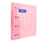 Campus 4 Ring Binder with Refill A4 100 Squared Sheets 5x5 with 5 Colour Bands, Elastic Rubber Closure, Folder with Extra Hard Cover (Pink)