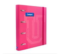 Campus 4 Ring Binder with Refill A4 100 Squared Sheets 5x5 with 5 Colour Bands, Elastic Rubber Closure, Folder with Extra Hard Cover (Fuchsia)