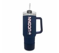 Campus Colors College & University 40 oz Travel Tumbler With Handle - Dual Option Lid With Straw - Vacuum Insulated Stainless Steel (UCONN Huskies - Navy)