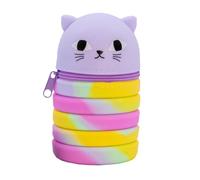 Campus Expandable Animal Pencil Case, School Pencil Case 1 Compartment, Vertical Pop Up Silicone Pencil Case with Zipper, Retractable Pencil Holder with Animal Shape (Cat), Multicoloured, Cat