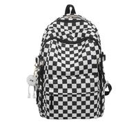 Campus schoolbag Women&Leisure Travel Outing Shoulder Bag Female Schoolbags Travel Backpack with Kawaii Pendant Bookbag Checkerboard Backpack for Teens Elementary Middle High School Students
