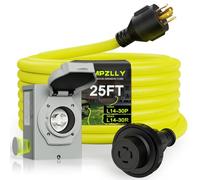 Campzlly - 25ft 30 amp generator cable and NEMA L14-30P/L14-30R 125/250V power input box rotary lock connector with pre-punched generator input box