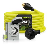 Campzlly - 25ft 30 amp generator cable and NEMA L14-30P/L14-30R 125/250V power input box rotary lock connector with pre-punched generator input box
