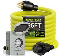 Campzlly - 25ft 30 amp generator cable and NEMA L14-30P/L14-30R 125/250V power input box rotary lock connector with pre-punched generator input box