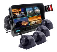CAMSLEAD 9 inch digital monitor 1080P HD Rear View Camera System, HD DVR Recorder, 4 Channel Input, Quad Split Screen, 4X 1080P Heavy Duty Waterproof Backup Side View Camera for RV Trailer