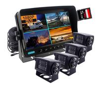 CAMSLEAD 9 inch Monitor 1080P Rear View Camera System, DVR Recorder, Support 256GB SD Card, 4 Channel Input, Quad Split Screen, 1080P Backup Camera for Trucks, Trailers, motorhomes, Caravans, RV