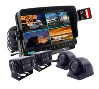CAMSLEAD HD 1080P Backup Reversing Camera System, 9" DVR Monitor 4-Split Screen, Max Support 256GB SD Card, 4 x IR Night Vision Car Front Rear Side View Camera Kit for 12V-36V RV Bus Truck Trailer