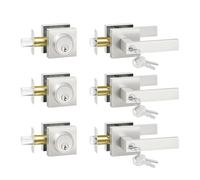 Camtek Front Door Lock Set with Deadbolt, Exterior Door Handle with Single Cylinder Deadbolt Lock, Flat Square Brushed Nickel Door Handles with Key for Front Door, 3 Pack (All Same Keyed Alike)