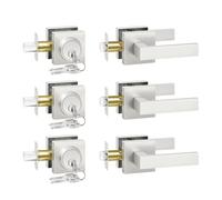 Camtek Front Door Lock Set with Deadbolt, Exterior Door Handle with Single Cylinder Deadbolt Lock, Flat Square Passage Brushed Nickel Door Handle with Key for Front Door, 3 Pack (All Same Keyed Alike)