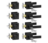 Camtek Matte Black Front Door Handle and Deadbolt Sets, Exterior Door Lock with Single Cylinder Deadbolt Lock, Flat Square Door Knobs for Front Door, 4 Pack (All Same Keyed Alike)