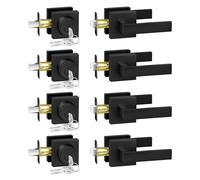 Camtek Matte Black Front Door Handle and Deadbolt Sets, Exterior Entry Door Lock with Single Cylinder Deadbolt Lock, Flat Square Passage Door Knobs for Front Door, 4 Pack (All Same Keyed Alike)