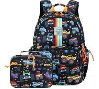 CAMTOP Backpack for Kids, Boys Girls Preschool Backpacks with Lunch Box Toddler Kindergarten School Bookbag Set, Rainbow Strip Black, M