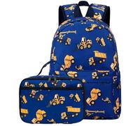 CAMTOP Backpack for Kids, Boys Girls Preschool Backpacks with Lunch Box Toddler Kindergarten School Bookbag Set, Y0110-2 Engineering Vehicle-navy Blue, 15"(L)x11.8"(H)*5.1"(W), School Bookbag Set
