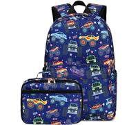 CAMTOP Backpack for Kids, Boys Girls Preschool Backpacks with Lunch Box Toddler Kindergarten School Bookbag Set, Monster Truck-navy, Modern