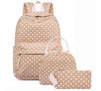 CAMTOP Backpack for School Kids Cute Backpacks for Girls Elementary Lighweight Bookbag with Lunch Box Pencil Case 3 in 1, Brown-beige Dots, M, Lighweight Bookbag With Lunch Box Pencil Case 3 in 1