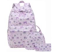 CAMTOP Backpack for School Kids Cute Backpacks for Girls Elementary Lighweight Bookbag with Lunch Box Pencil Case 3 in 1, Purple Bow Rose, M, Lighweight Bookbag With Lunch Box Pencil Case 3 in 1
