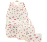 CAMTOP Backpack for School Kids Cute Backpacks for Girls Elementary Lighweight Bookbag with Lunch Box Pencil Case 3 in 1, Beige Bow Rose, M, Lighweight Bookbag With Lunch Box Pencil Case 3 in 1