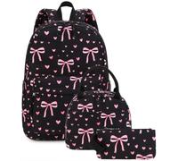 CAMTOP Backpack for School Kids Cute Backpacks for Girls Elementary Lighweight Bookbag with Lunch Box Pencil Case 3 in 1, Black Pink Bow, M, Lighweight Bookbag With Lunch Box Pencil Case 3 in 1