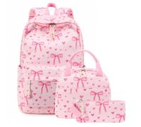 CAMTOP Backpack for School Kids Cute Backpacks for Girls Elementary Lighweight Bookbag with Lunch Box Pencil Case 3 in 1, Pink Bow Heart, M, Lighweight Bookbag With Lunch Box Pencil Case 3 in 1