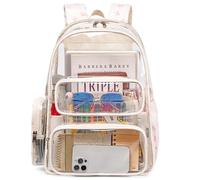 CAMTOP Clear Backpack Heavy Duty Transparent Bag See Through BookBag for Student School Work Festival Sport Travel, Beige With Pink Bow, M, Camtop Clear Backpack See Through Bookbag for Student School