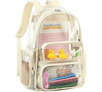 CAMTOP Clear Backpack Heavy Duty Transparent Bag See Through BookBag for Student School Work Festival Sport Travel, Beige, M, Camtop Clear Backpack See Through Bookbag for Student School Work Festival
