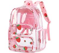 CAMTOP Clear Backpack Heavy Duty Transparent Bag See Through BookBag for Student School Work Festival Sport Travel, Clear Strawberry, M, Camtop Clear Backpack See Through Bookbag for Student School