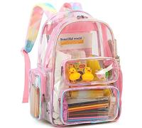 CAMTOP Clear Backpack Heavy Duty Transparent Bag See Through BookBag for Student School Work Festival Sport Travel, Pink, 17 Inches, Camtop Clear Backpack See Through Bookbag for Student School Work