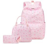 CAMTOP Girls Backpack with Lunch Box Set, Cute Bow School Backpack for Kids, 3-in-1 Lightweight Lunch Bag and Pencil Pouch, Pinck Bow Heart, 11.8 x 6.3 x 17.3 inches, Traditional
