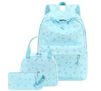 CAMTOP Girls Backpack with Lunch Box Set, Cute Bow School Backpack for Kids, 3-in-1 Lightweight Lunch Bag and Pencil Pouch, Blue Heart Bow, One Size, Kids Backpack