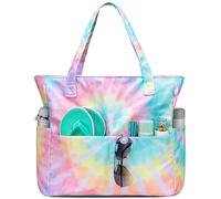 CAMTOP Waterproof Beach Tote Bag for Women Girls with Zipper Foldable Sandproof Pool Swim Bag Travel Carry On Gym, 2031 Tie Dye, L, Large Beach Tote Bag