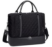 CAMTOP Women Ladies Travel Weekender Bag Overnight Duffel Carry-on Tote Bag fit 15.6 Inch Laptop Computer, Quilted Black, Duffel Carry-on Tote Bags