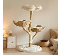 CAMTTIR Natural Wooden Cat Tree Tower - Modern Cat Condo with Dangling Ball, Cozy Baskets, Scratching Posts, for Large Indoor Cats, Solid Wood Aesthetic Pet Furniture(45" Tall)