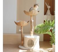 CAMTTIR Natural Wooden Cat Tree Tower - Modern Cat Condo with Dangling Ball, Cozy Baskets, Scratching Posts, for Large Indoor Cats, Solid Wood Aesthetic Pet Furniture(43" Tall)