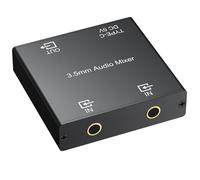 CAMWAY 2-Channel Active 3.5mm Audio Mixer with Gold-Plated Connectors, USB-C Power Supply, Active Amplification, and Complete Kit for Headphones, Speakers, and MP3/PC Devices