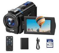 CAMWORLD 4K Video Camera Camcorder 48MP YouTube Vlogging Camera Night Vision 3” 270° Rotatable Touchscreen Podcast Camcorder Video Recorder with 32GB SD Card, Batteries, Remote Control