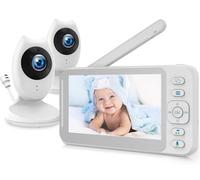 CAMWORLD Video Baby Monitor with 2 Cameras No WiFi, 4.3" Split-Screen Baby Monitor with Camera and Night Vision, Two-Way Audio, VOX Mode, Temperature Sensor, Lullabies, 1500mAh Battery