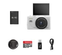camzoomy vlogging camera，4K digital camera with flip-out screen, complete with 64GB memory card + card reader + Android adapter, 64-megapixel resolution