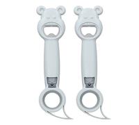 Can Bottle Opener White 4 in 1 2Pcs Compact Portable Manual Opener for Beer Cans Soda Bottles Smooth Edges Labor Saving PP Stainless Steel for Kitchen Bar and Outdoor Use (Gray)