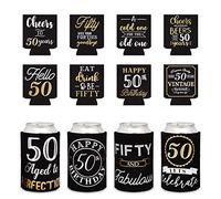 Can Cooler Sleeves for 50th Birthday Party, Cheers to 50 Years (12 Pack)