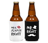 Can Cooler Sleeves Insulated | 1 Pair Mr and Mrs Neoprene Beer Can Cooler Sleeves | Anti-Slip Drink Glasses Bottles Wrap Soda Cooler Sleeves for Picnic, Camping