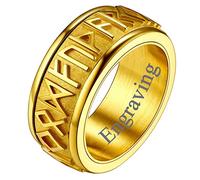 Can Custom 9MM Rotating Spinner Ring for Ladies Personalised Chunky Viking Futhark Band Rings for Anniversary Females Statement Rings Size z+3 Eye-catching Decoration