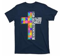 Can Do All Things Through Christ Autism Awareness Men T Shirt Dark Blue