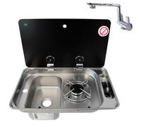 CAN ONE BURNER HOB COLD TAP LEFT HAND SINK COMBI & GLASS LID FL1324 CAMPERVAN