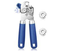 Can Opener Manual, Heavy Duty Stainless Steel Can Opener with Magnet, Smooth Edge with Sharp Blade Tin Opener Kitchen Gadgets Two Replacement Blades (Blue)