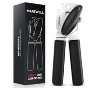 Can Opener Manual, MARSWELL Handheld Can Opener Heavy Duty with Magnet, Sharp Blade Smooth Cutting, Easy to Use Can Openers with Comfy Grip Handles for Seniors, Multifunctional Bottle Opener, Black