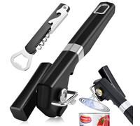 Can Opener Tin Bottle Cap Lifter, Hand Held Multi-Functional Magnetic Tin Openers Stainless Steel That Work with a Corkscrew (Black)